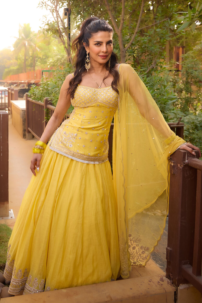 Abha Embroidered Lehenga Set - Yellow, Yellow, image 1